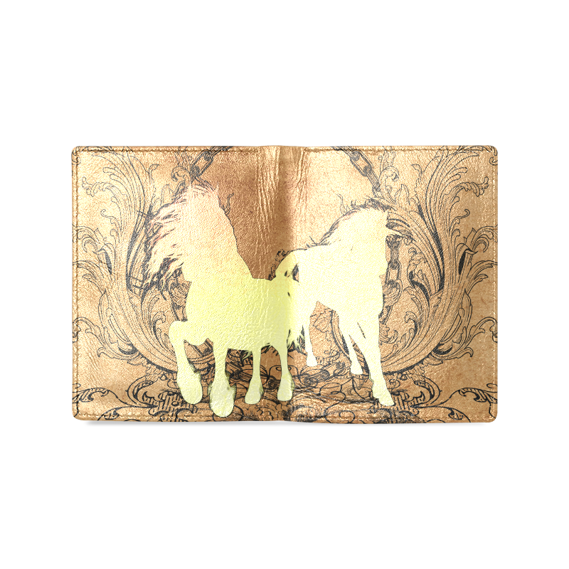 Beautiful horse silhouette in yellow colors Men's Leather Wallet (Model 1612)