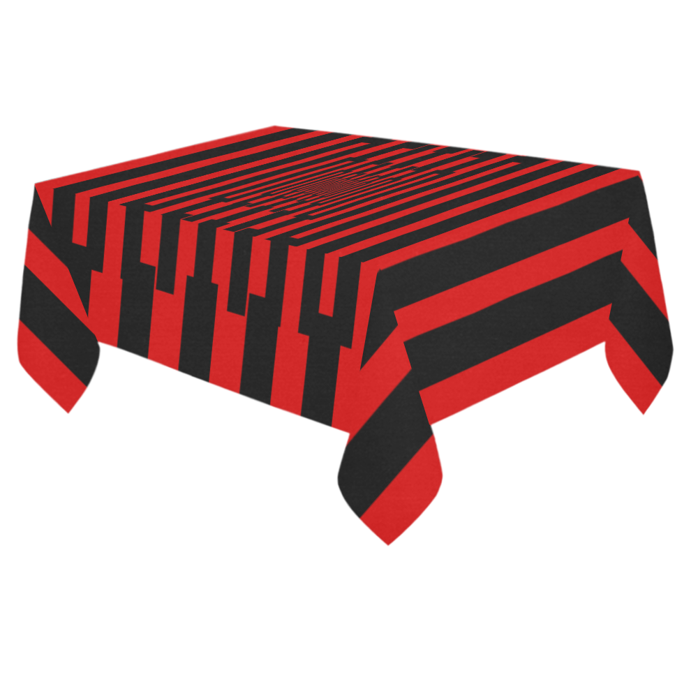 Graphical Stripes Black Cotton Linen Tablecloth 60"x 84"