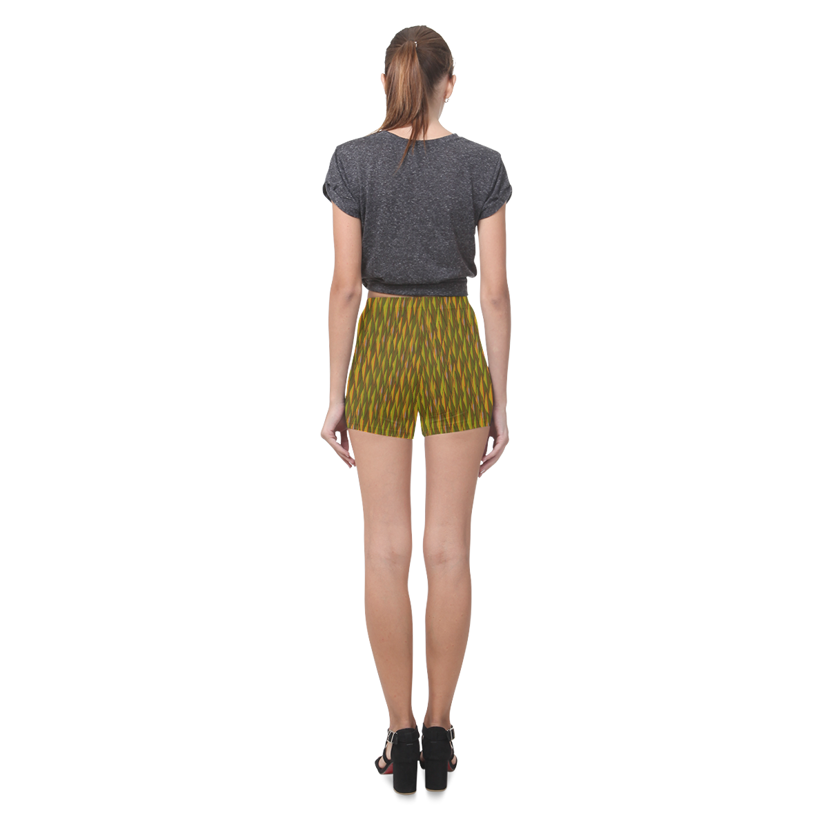 Autumn Gold and Green Triangle Peaks Briseis Skinny Shorts (Model L04)