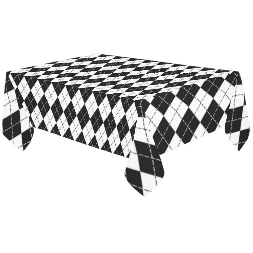 Black and White Argyle Tablecloth Cotton Linen Tablecloth 60"x120"