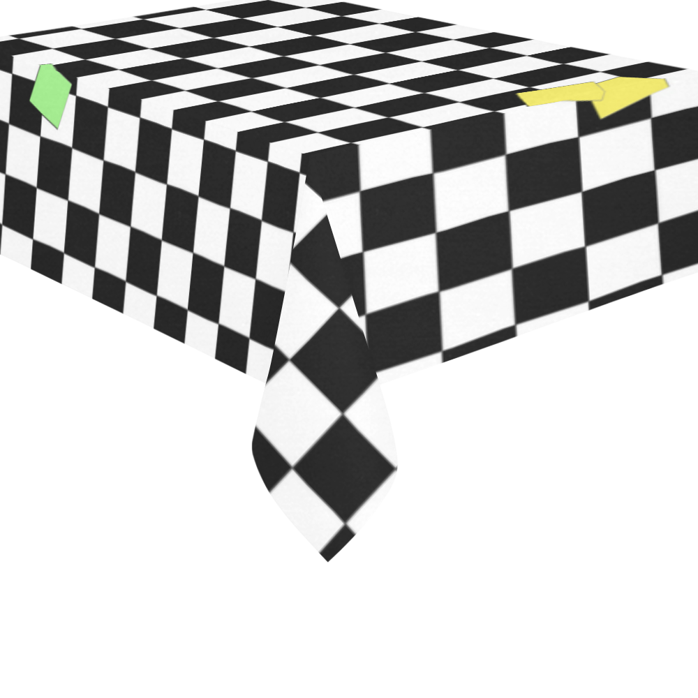 Dropouts Yellow Light Green Black and White Chess Cotton Linen Tablecloth 60"x 84"
