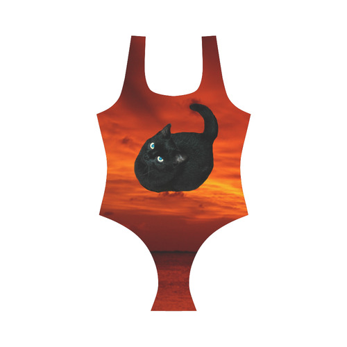 Cat and Red Sky Vest One Piece Swimsuit (Model S04)