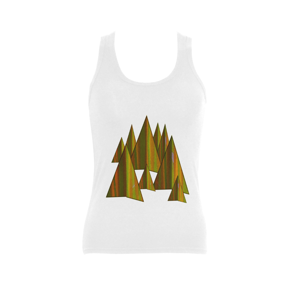 Autumn Gold and Green Triangle Peaks Women's Shoulder-Free Tank Top (Model T35)