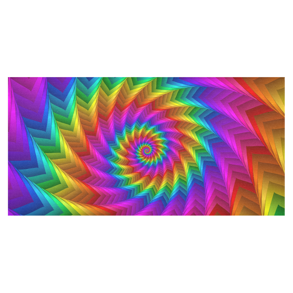 Psychedelic Rainbow Fractal Spiral Cotton Linen Tablecloth 60"x120"