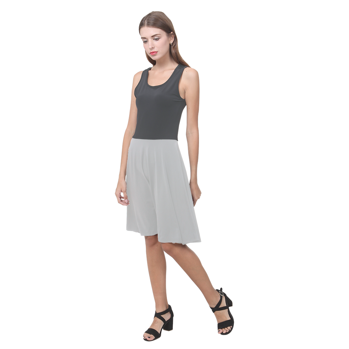 Pirate Black and Glacier Gray Atalanta Casual Sundress(Model D04)