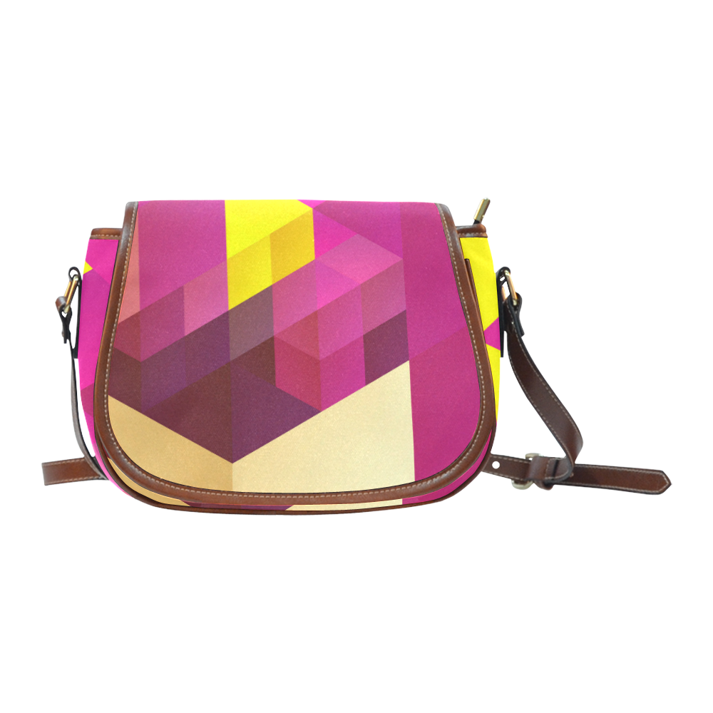 Cute Pink Yellow Geometric Pattern Saddle Bag/Large (Model 1649)