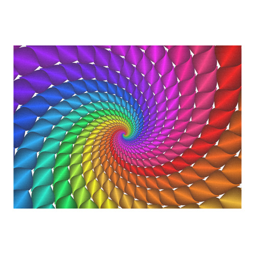 Psychedelic Rainbow Fractal Spiral Cotton Linen Tablecloth 60"x 84"