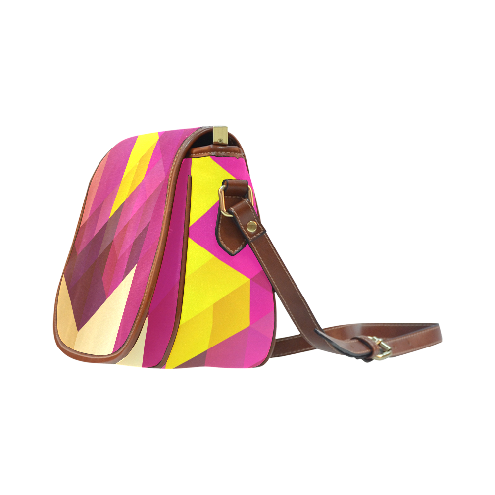 Cute Pink Yellow Geometric Pattern Saddle Bag/Large (Model 1649)