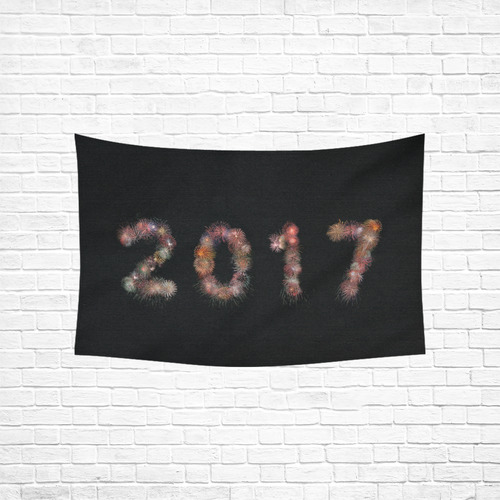 New Year Fireworks 2017 Cotton Linen Wall Tapestry 60"x 40"