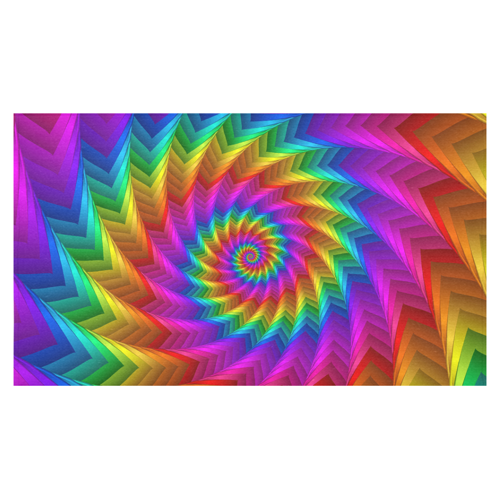 Psychedelic Rainbow Fractal Spiral Cotton Linen Tablecloth 60"x 104"