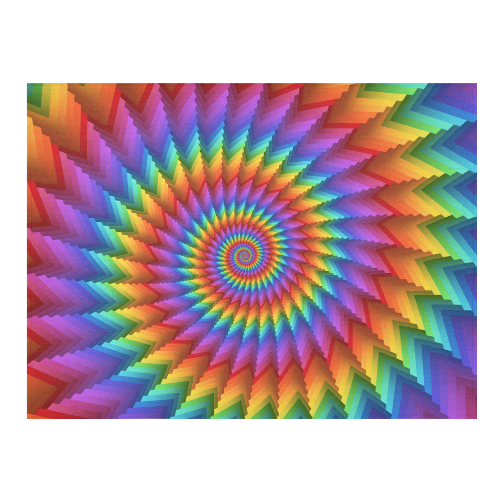 Psychedelic Rainbow Fractal Spiral Cotton Linen Tablecloth 52"x 70"