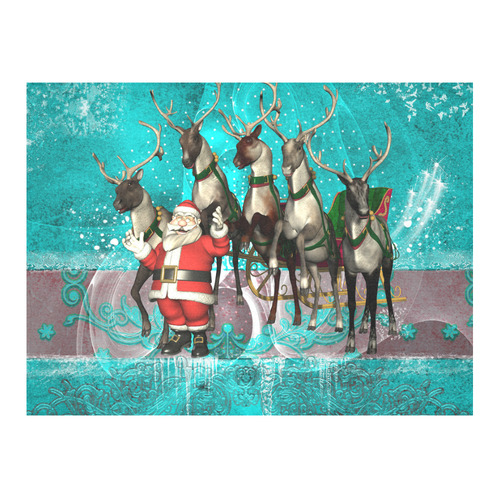Santa Claus with reindeer Cotton Linen Tablecloth 52"x 70"