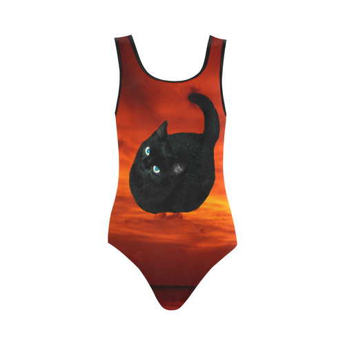 Cat and Red Sky Vest One Piece Swimsuit (Model S04)