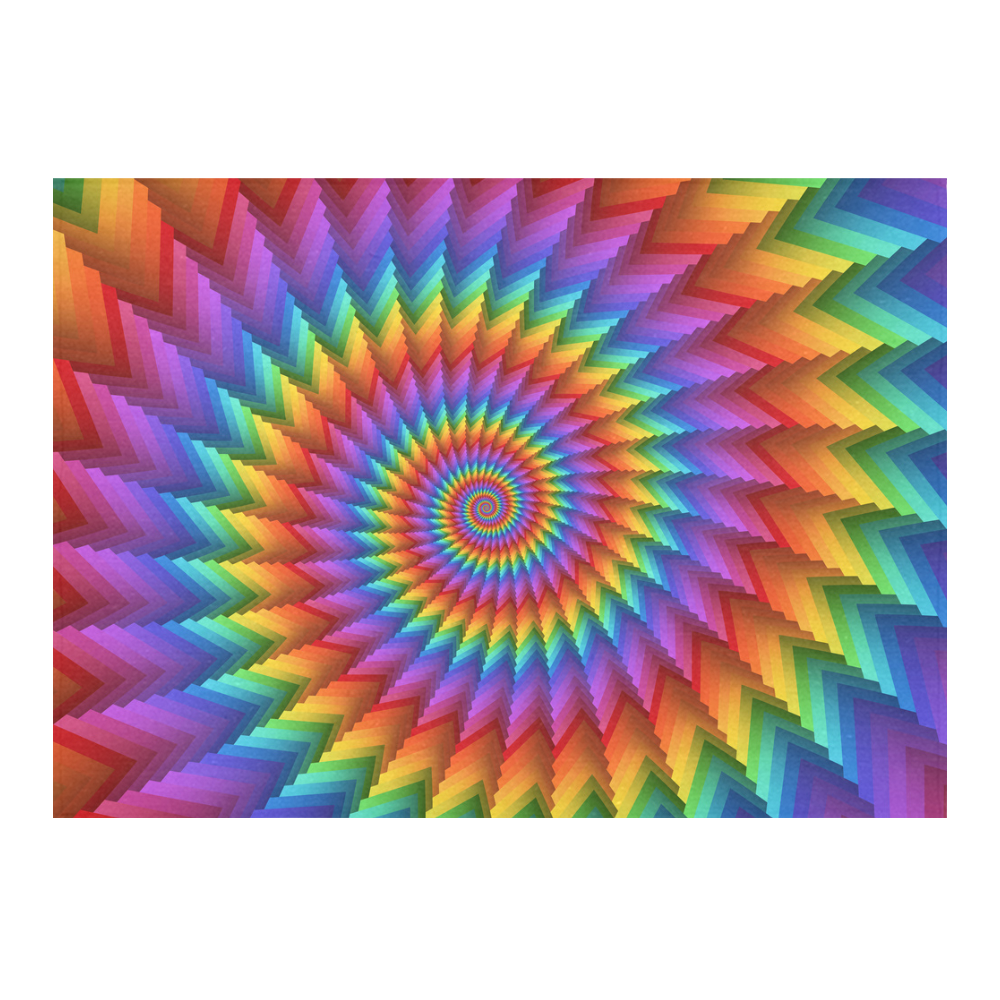 Psychedelic Rainbow Fractal Spiral Cotton Linen Tablecloth 60"x 84"