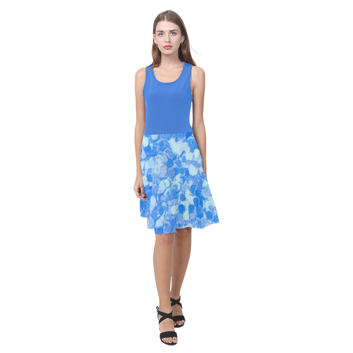 Retro Splash Blue II Atalanta Casual Sundress(Model D04)