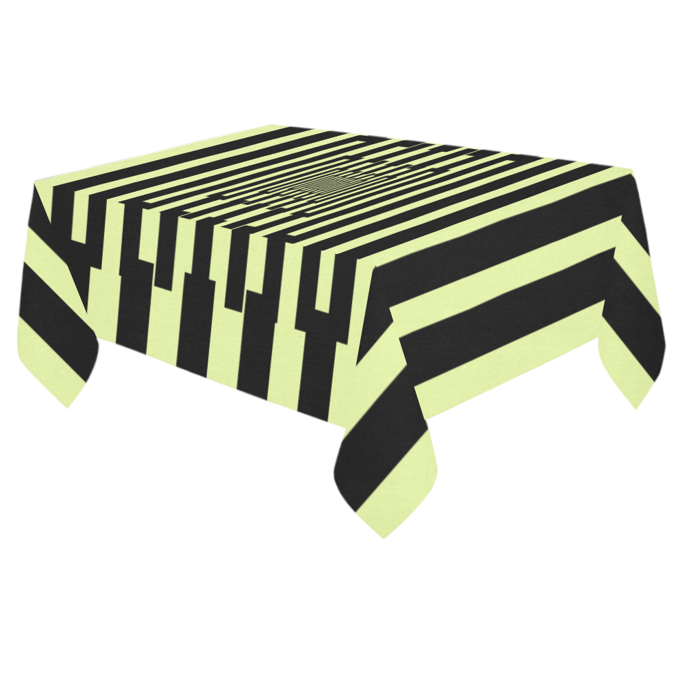 Graphical Stripes Black Cotton Linen Tablecloth 60"x 84"