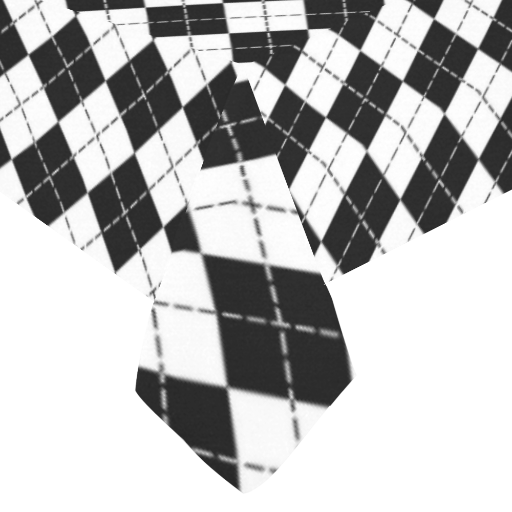 Black and White Argyle Tablecloth Cotton Linen Tablecloth 60"x120"