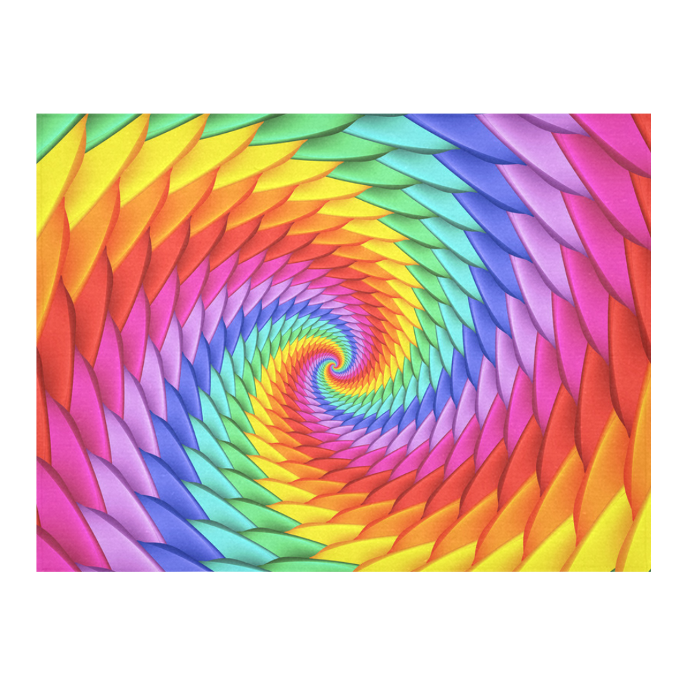 Psychedelic Rainbow Fractal Spiral Cotton Linen Tablecloth 52"x 70"