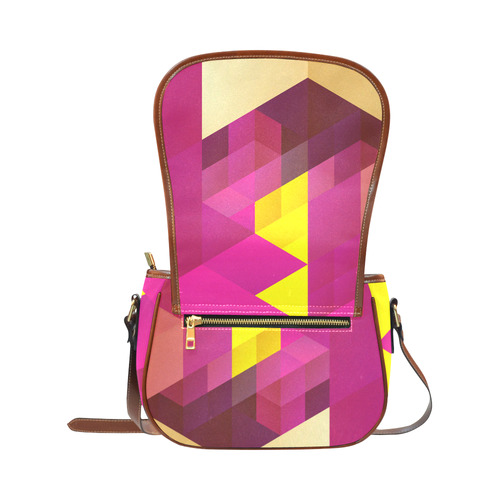 Cute Pink Yellow Geometric Pattern Saddle Bag/Large (Model 1649)