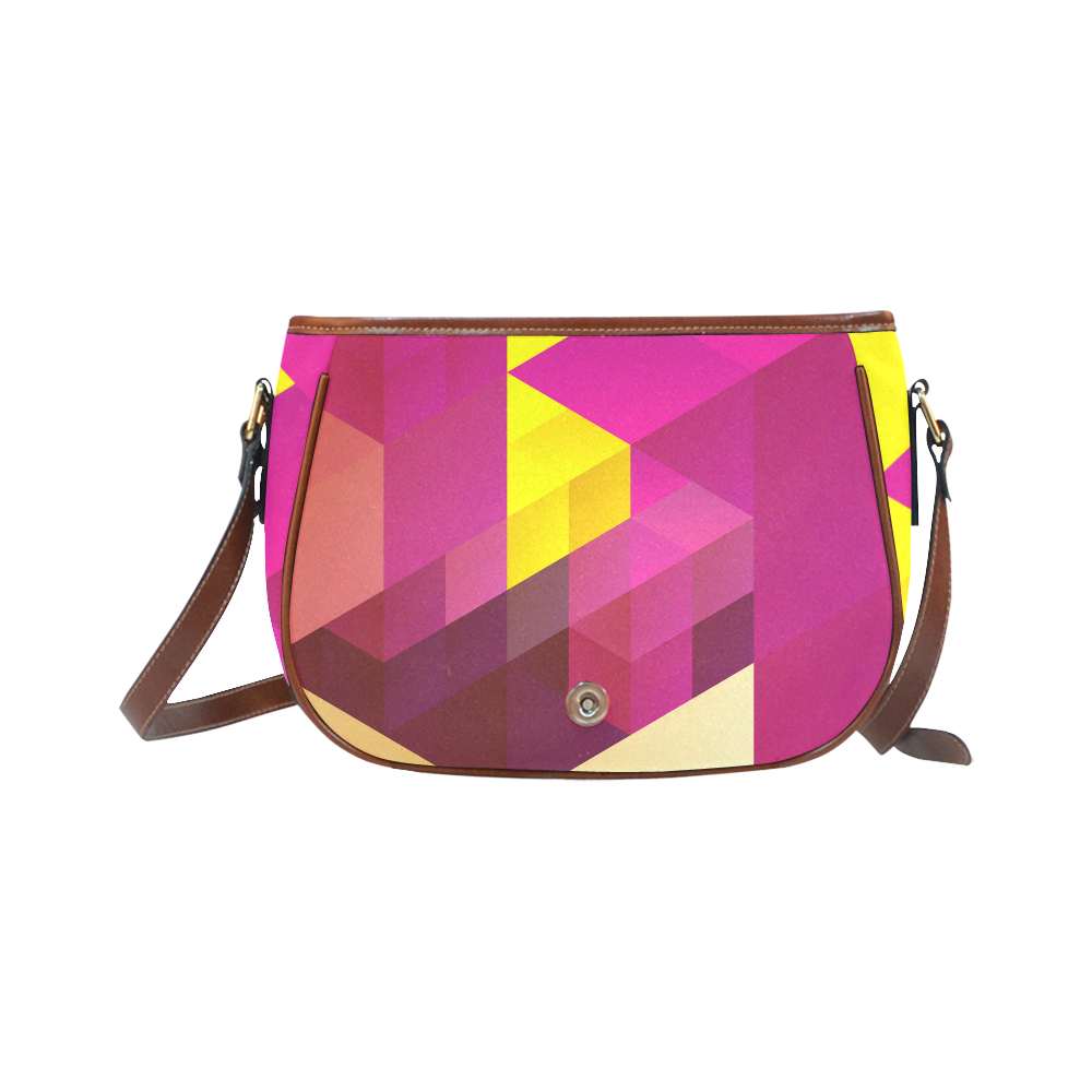 Cute Pink Yellow Geometric Pattern Saddle Bag/Large (Model 1649)