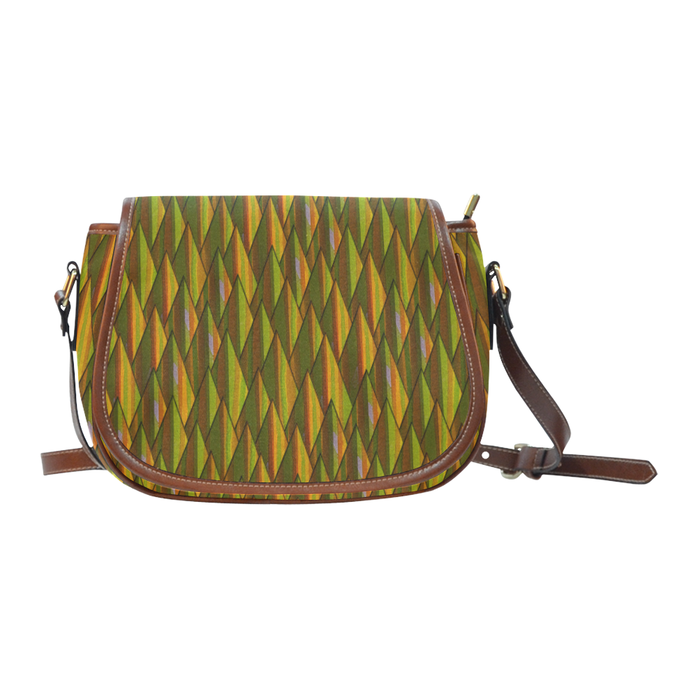 Autumn Gold and Green Triangle Peaks Saddle Bag/Small (Model 1649) Full Customization