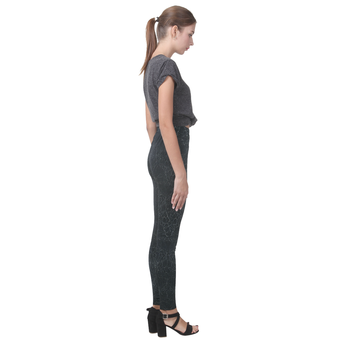 Black Crackling Pattern Cassandra Women's Leggings (Model L01)