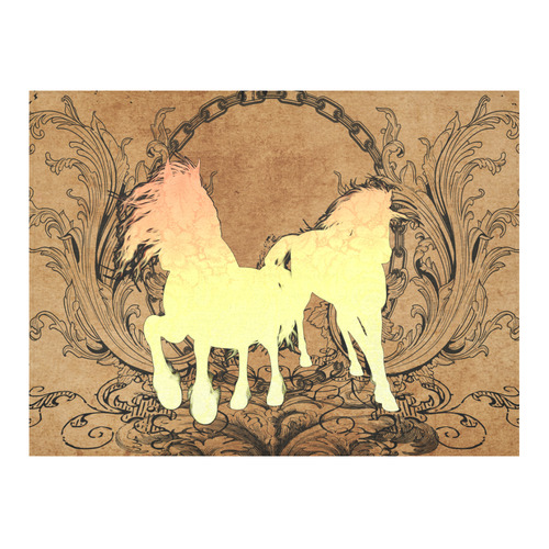 Beautiful horse silhouette in yellow colors Cotton Linen Tablecloth 52"x 70"
