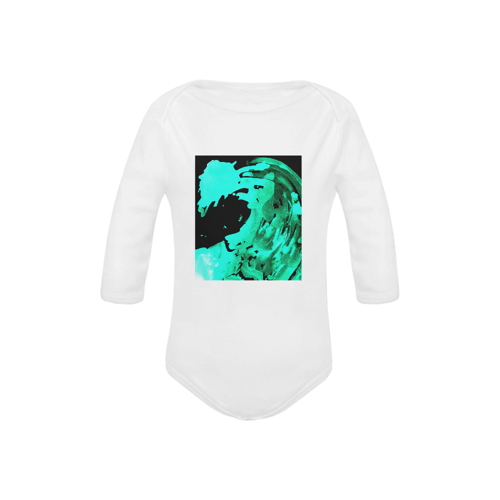 save the water watercolor revised aqua cool Baby Powder Organic Long Sleeve One Piece (Model T27)