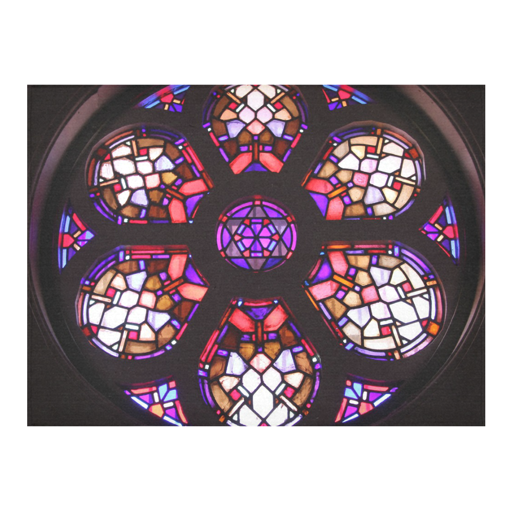 Purple Rosary Window Mandala Cotton Linen Tablecloth 52"x 70"