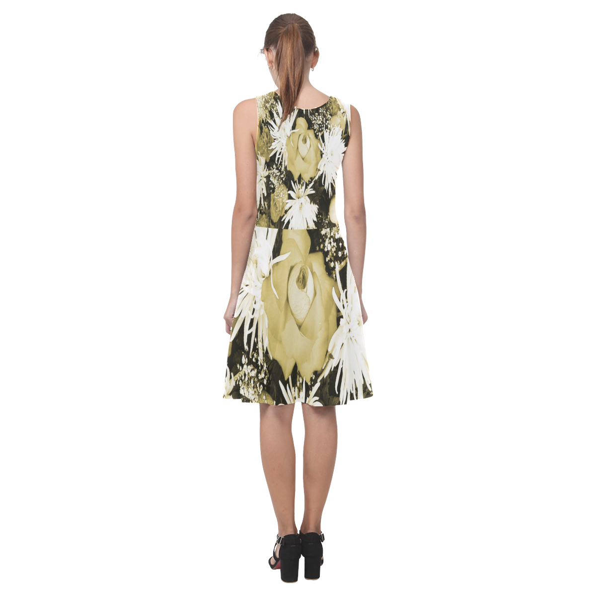 Golden Flowered Bouquet Atalanta Casual Sundress(Model D04)