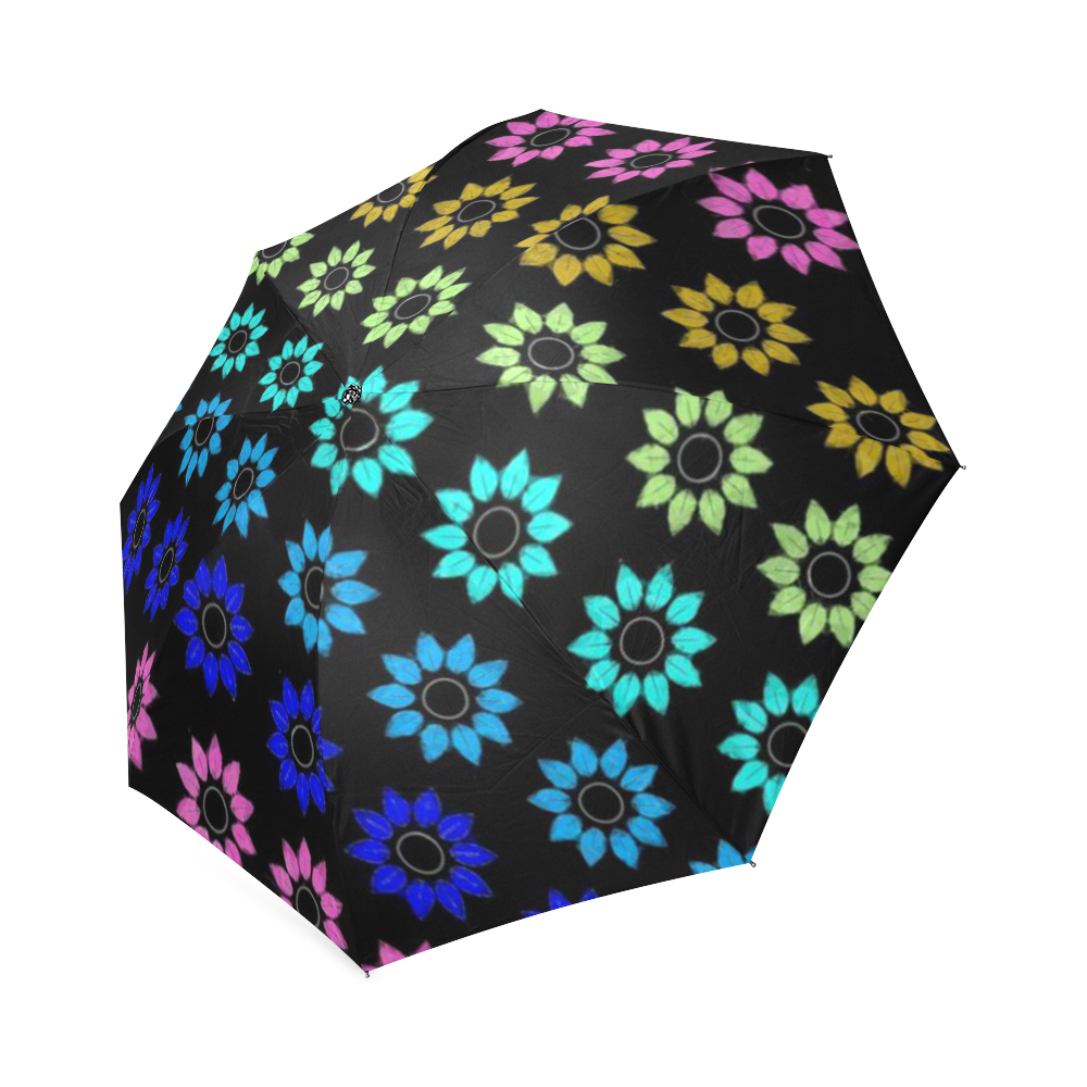 Rainbow Floral Black Foldable Umbrella (Model U01)