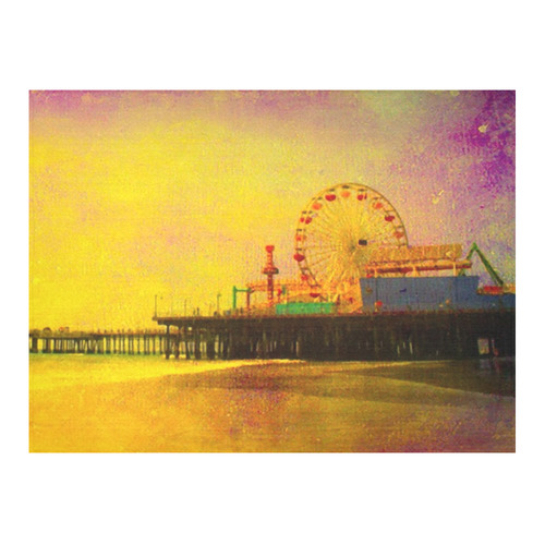 Yellow Purple Santa Monica Pier Cotton Linen Tablecloth 52"x 70"