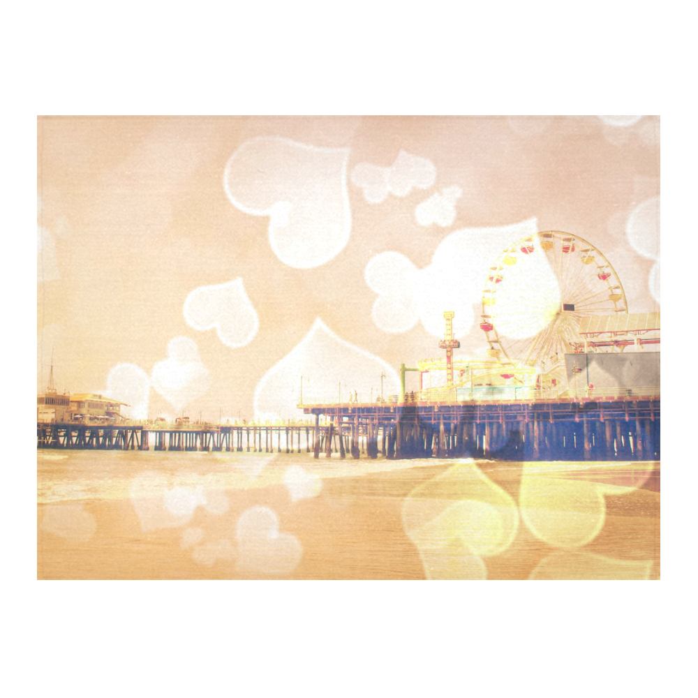 Yellow Bokeh Hearts Santa Monica Pier Cotton Linen Tablecloth 52"x 70"