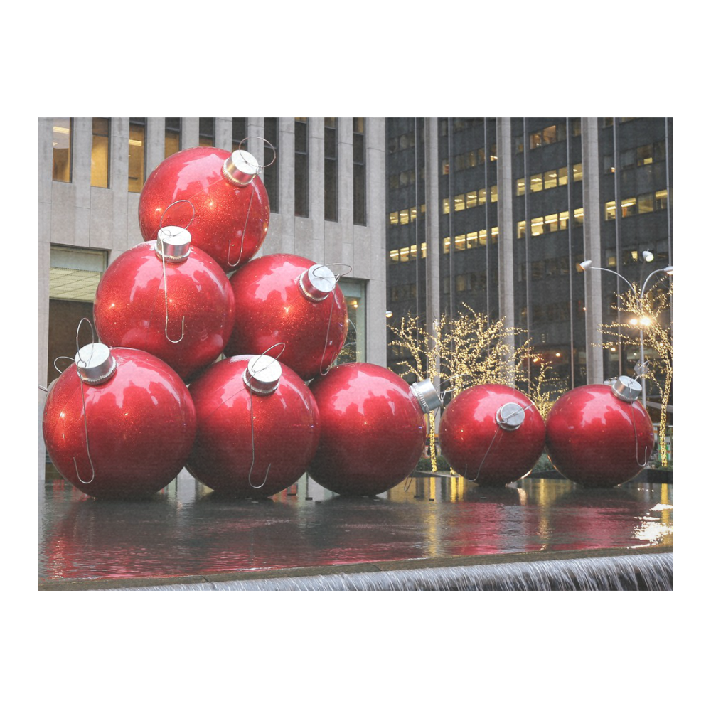 NYC Christmas Ball Ornaments Cotton Linen Tablecloth 52"x 70"