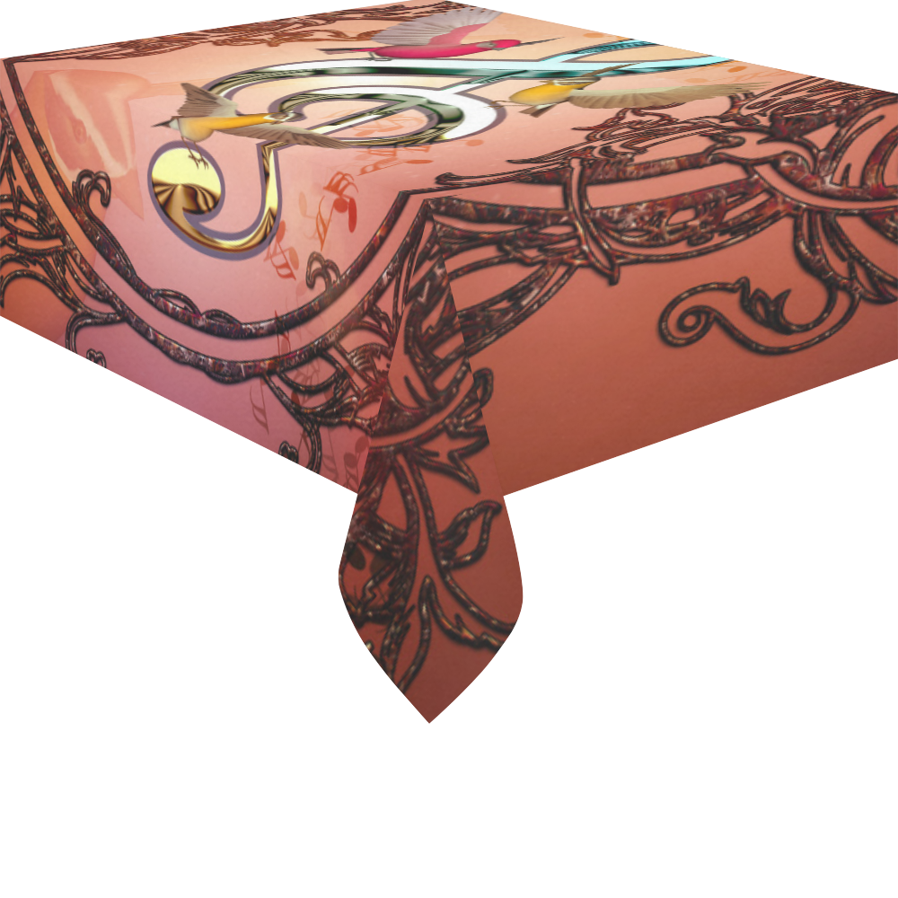 Decorative clef with birds Cotton Linen Tablecloth 52"x 70"