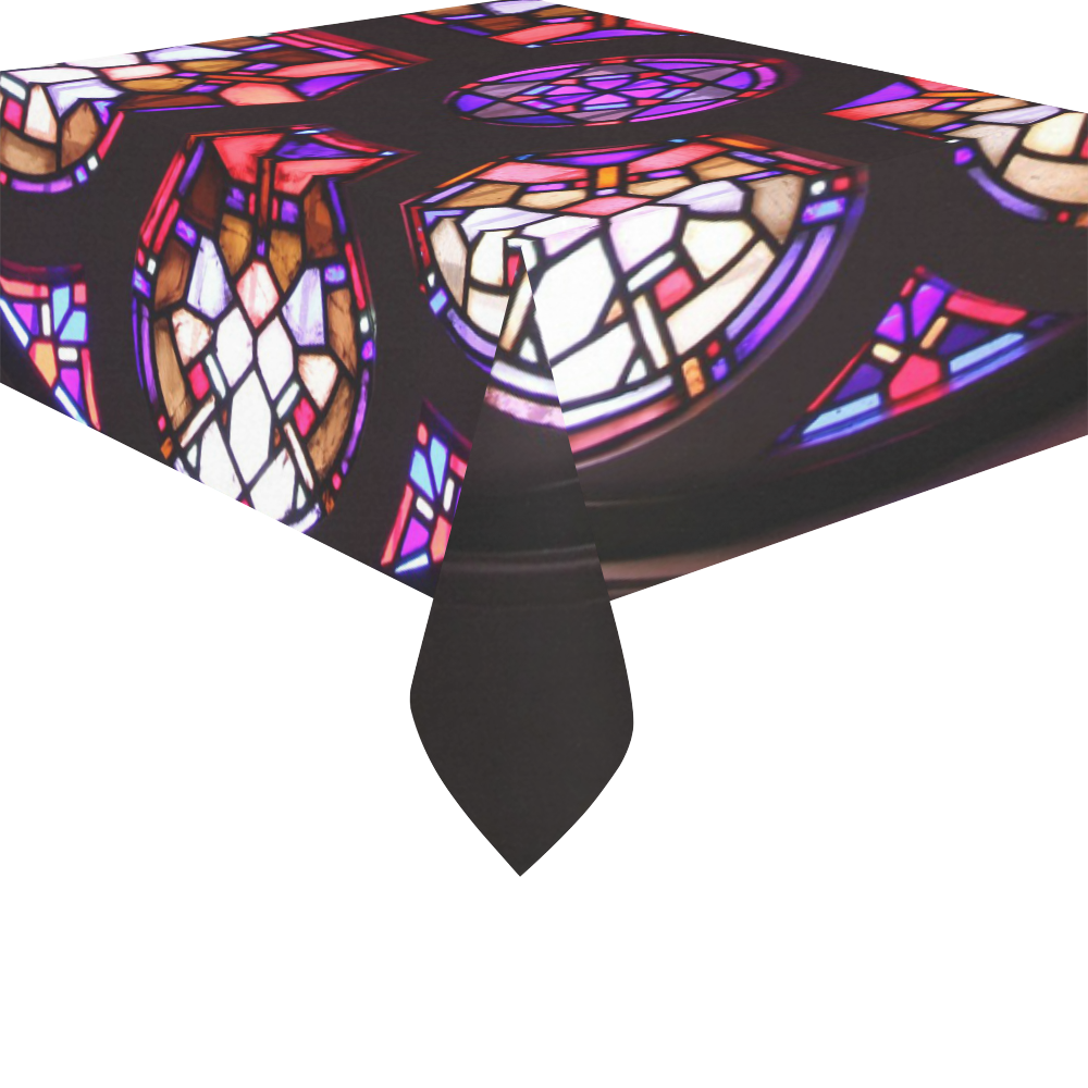 Purple Rosary Window Mandala Cotton Linen Tablecloth 52"x 70"