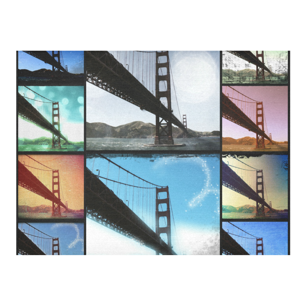 Golden Gate Bridge Collage Cotton Linen Tablecloth 52"x 70"