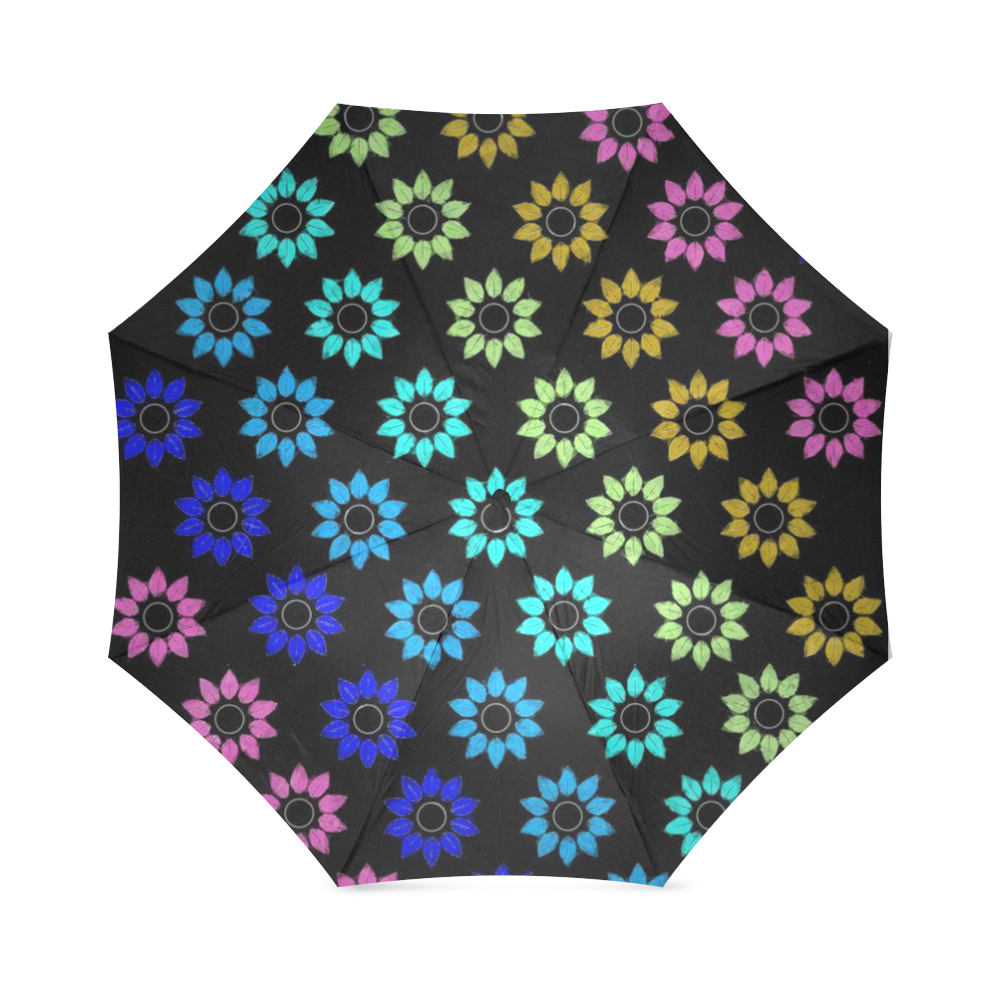 Rainbow Floral Black Foldable Umbrella (Model U01)