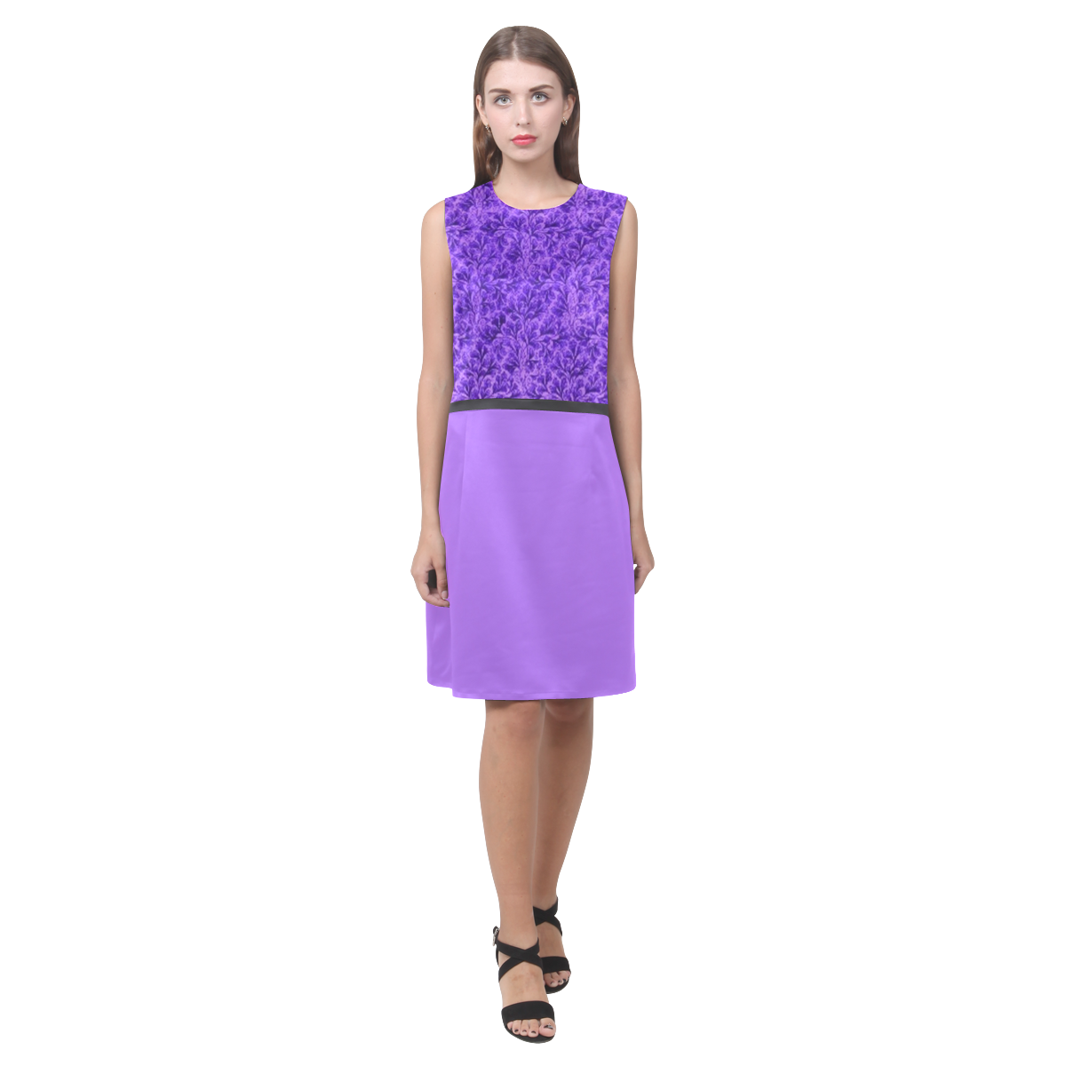 Vintage Floral Lace Leaf Amethyst Purple I Eos Women's Sleeveless Dress (Model D01)