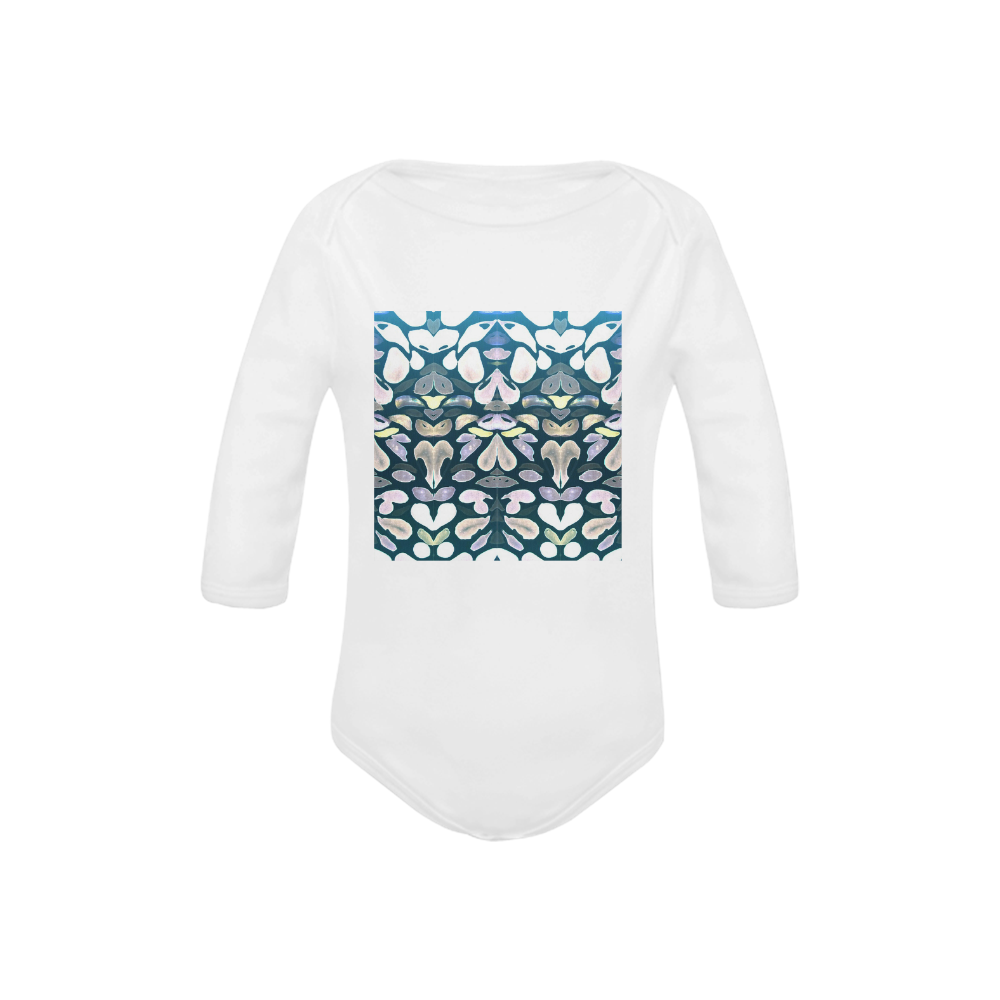 Under The Sea Summer Swimming Lessons, Dark Blue Baby Powder Organic Long Sleeve One Piece (Model T27)