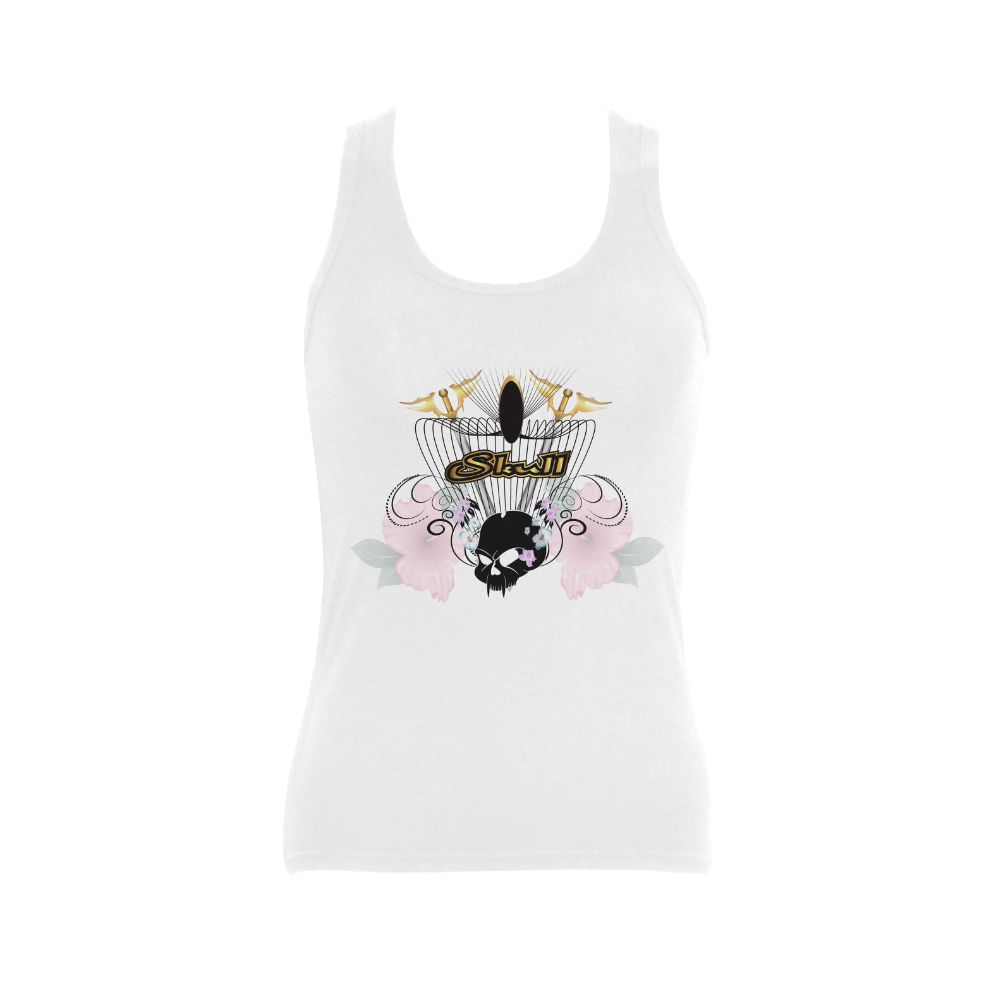 Awesome skull with swords Women's Shoulder-Free Tank Top (Model T35)