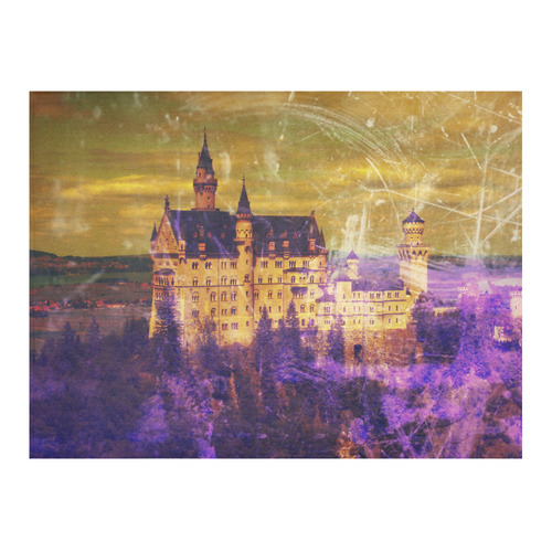 Yellow Purple Neuschwanstein Castle Cotton Linen Tablecloth 52"x 70"