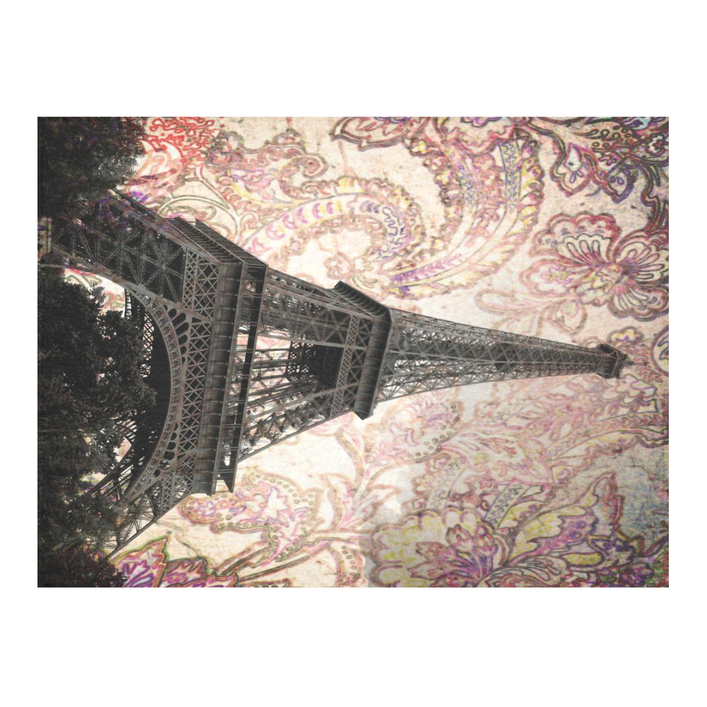 Floral Eiffel Tower Cotton Linen Tablecloth 52"x 70"