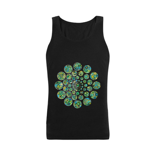 Flower Power CIRCLE Dots in Dots cyan yellow black Men's Shoulder-Free Tank Top (Model T33)