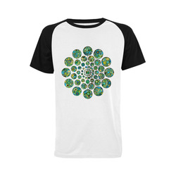Flower Power CIRCLE Dots in Dots cyan yellow black Men's Raglan T-shirt Big Size (USA Size) (Model T11)