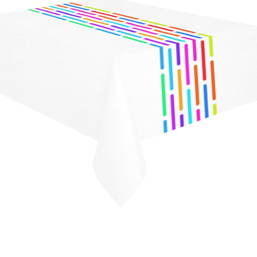 Colorful Stripes Pieces Border Cotton Linen Tablecloth 60"x 84"