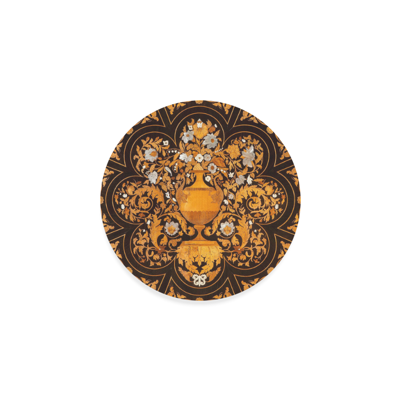 Antique Italian Floral Marquetry Pattern Round Coaster
