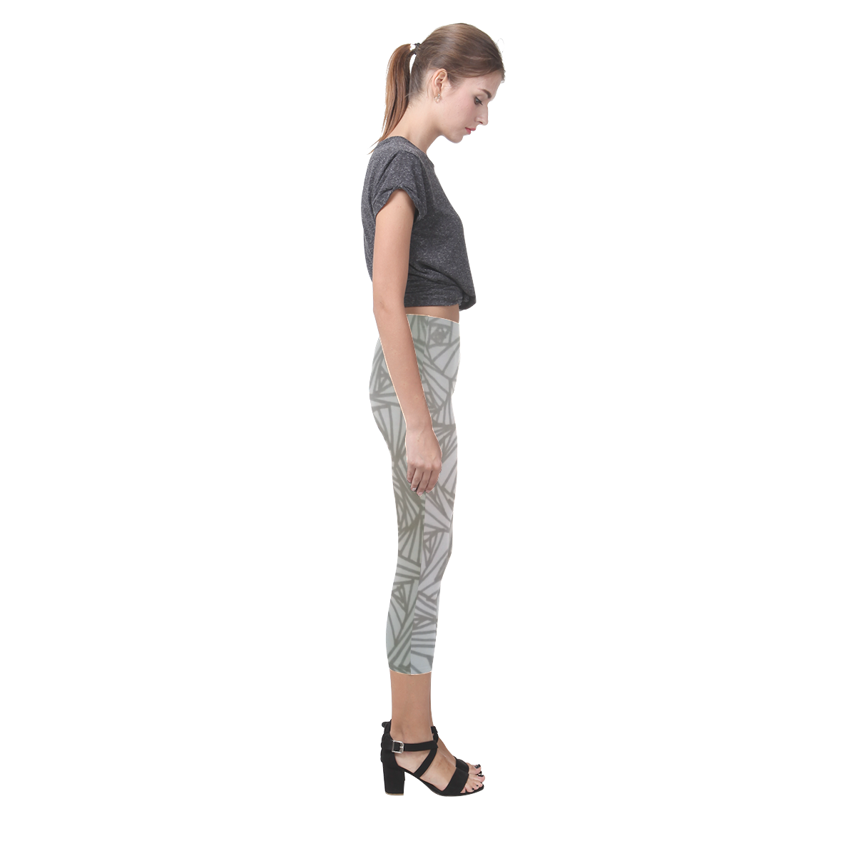 Gray Zentangle Capri Legging (Model L02)