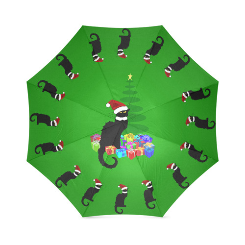 Christmas Le Chat Noir with Santa Hat Foldable Umbrella (Model U01)