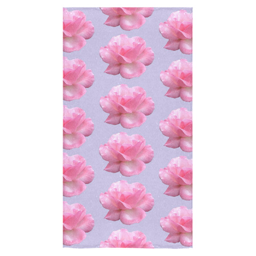 Pink Roses Pattern on Blue Bath Towel 30"x56"